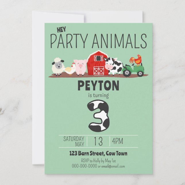 3rd Birthday Party Animals Farm Birthday Invitation (Front)