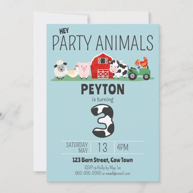 3rd Birthday Party Animals Farm Birthday Invitation (Front)