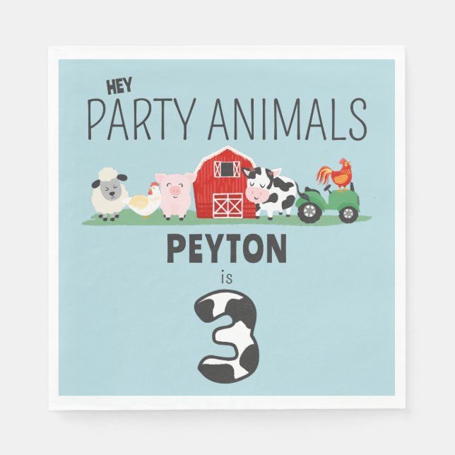 3rd Birthday Party Animals Farm Birthday Kids Napkins (Front)