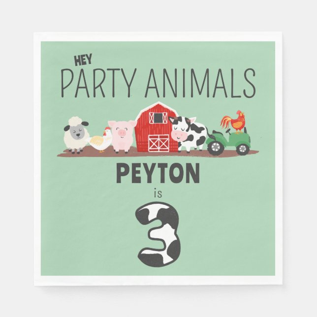 3rd Birthday Party Animals Farm Birthday Kids Napkins (Front)