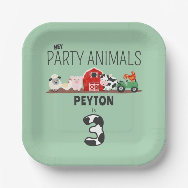 3rd Birthday Party Animals Farm Birthday Kids Paper Plates (Front)