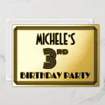 [ Thumbnail: 3rd Birthday Party — Art Deco Style “3” & Name Invitation ]