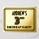 [ Thumbnail: 3rd Birthday Party ~ Art Deco Style “3” + Name Postcard ]
