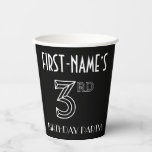 [ Thumbnail: 3rd Birthday Party: Art Deco Style + Custom Name Paper Cups ]