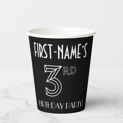 3rd Birthday Party Art Deco Style  Custom Name Paper Cups