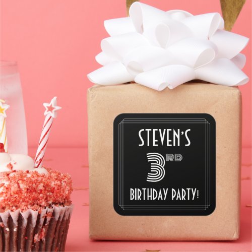 3rd Birthday Party Art Deco Style  Custom Name Square Sticker