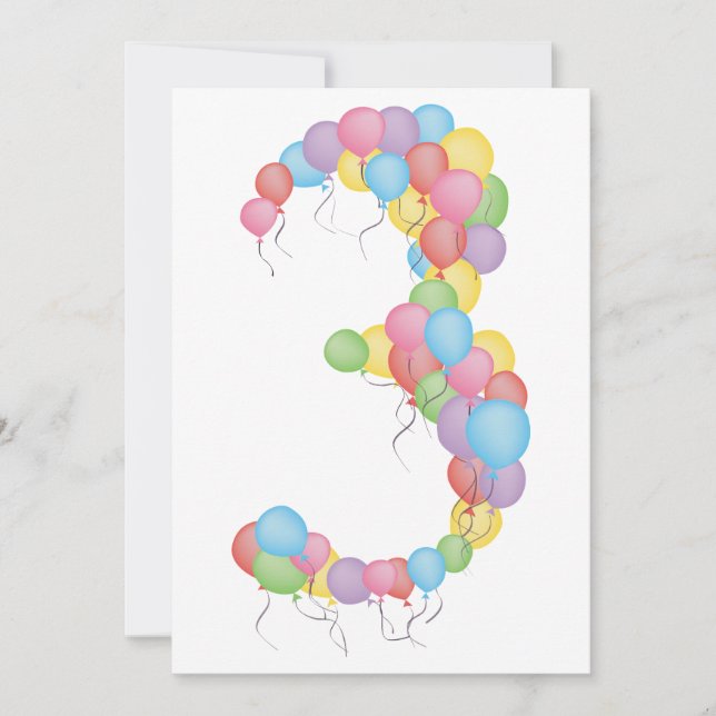 3rd Birthday Party Balloons Custom Invite (Front)