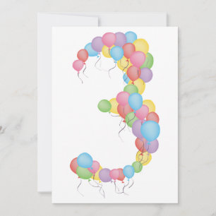 3rd Birthday Party Balloons Custom Invite