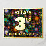 [ Thumbnail: 3rd Birthday Party: Bold, Colorful Fireworks Look Postcard ]