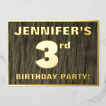 [ Thumbnail: 3rd Birthday Party: Bold, Faux Wood Grain Pattern Invitation ]