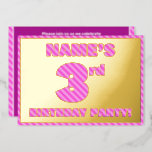 [ Thumbnail: 3rd Birthday Party — Bold, Fun, Pink Stripes # 3 Invitation ]