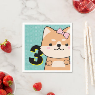 3rd Birthday Party Cute Shiba Inu Puppy Angel Napkins