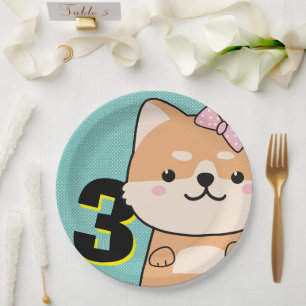 3rd Birthday Party Cute Shiba Inu Puppy Angel Paper Plates
