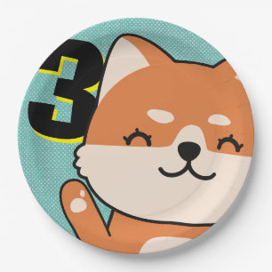 3rd Birthday Party Cute Shiba Inu Puppy Hachi Paper Plates