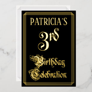 3rd Birthday Party — Fancy Script & Custom Name Foil Invitation