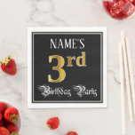 [ Thumbnail: 3rd Birthday Party — Fancy Script, Faux Gold Look Napkins ]