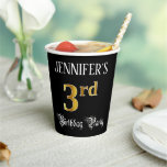 [ Thumbnail: 3rd Birthday Party — Fancy Script, Faux Gold Look Paper Cups ]