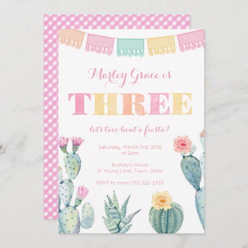 3rd Birthday Party for Girl Taco About A Fiesta Invitation
