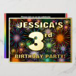 [ Thumbnail: 3rd Birthday Party — Fun, Colorful Fireworks Look Invitation ]