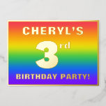 [ Thumbnail: 3rd Birthday Party: Fun, Colorful Rainbow Pattern Invitation ]