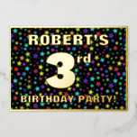 [ Thumbnail: 3rd Birthday Party — Fun, Colorful Stars Pattern Invitation ]