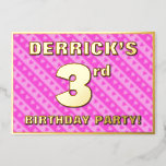 [ Thumbnail: 3rd Birthday Party — Fun Pink Hearts and Stripes Invitation ]