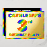 [ Thumbnail: 3rd Birthday Party — Fun, Rainbow Spectrum “3” Foi Invitation ]
