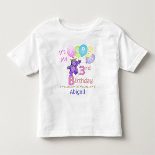 3rd Birthday Party Girl Princess Bear Toddler T_shirt