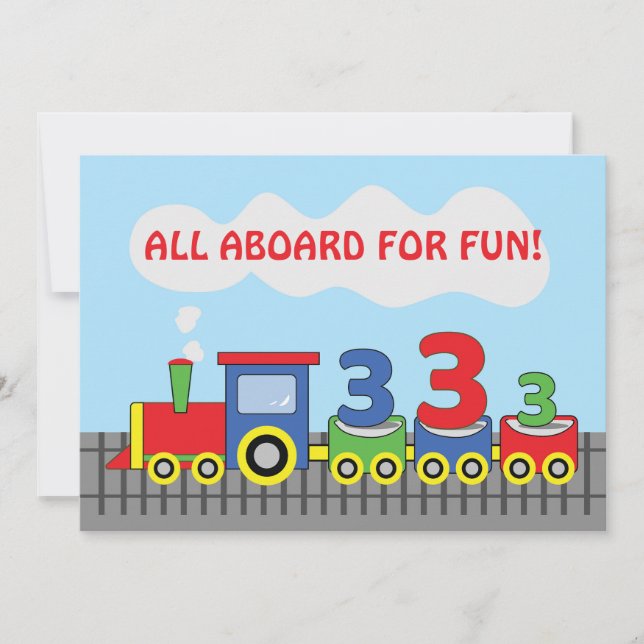 3rd Birthday Party Invitation Train Personalize (Front)