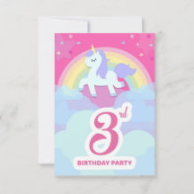 3rd Birthday Party Invitations - Unicorn & Rainbow