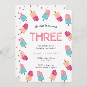 3rd Birthday Party Popsicle Ice cream invitation