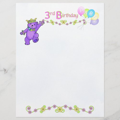 3rd Birthday Party Princess Bear Scrapbook Paper 2