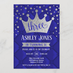 3rd Birthday Party - Royal Blue Silver Invitation
