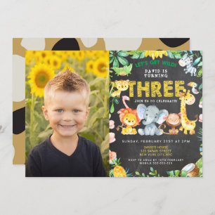 3rd Birthday Party Safari Jungle Animals Boy Photo Invitation