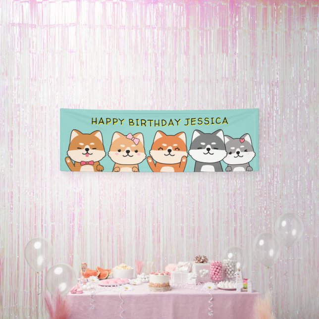 3rd Birthday Party Shiba Inu Puppies Customizable Banner (Party)