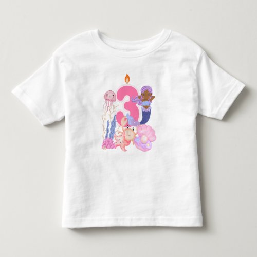 3rd Birthday Pastel Mermaid & Sea Creatures Toddler T-shirt