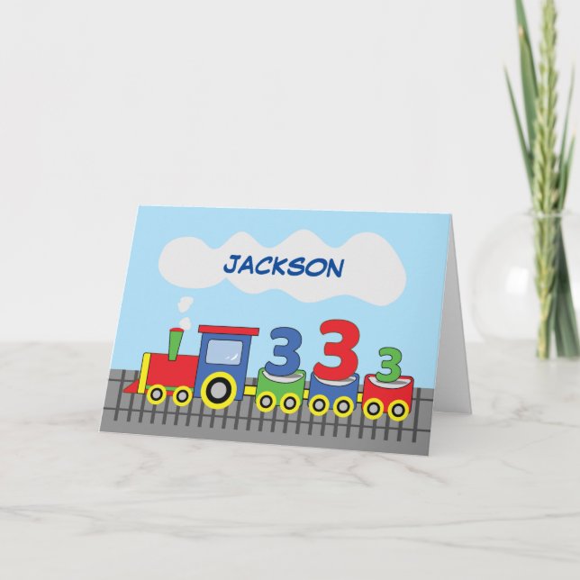3rd Birthday Personalized Colorful Train on Track Card (Front)