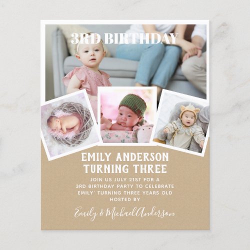 3RD Birthday Photo Collage Invite Boy Girl Mixed Flyer