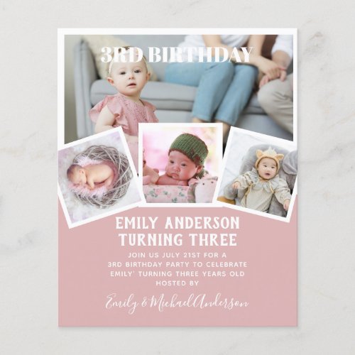 3RD Birthday Photo Collage Invite Boy Girl Mixed Flyer