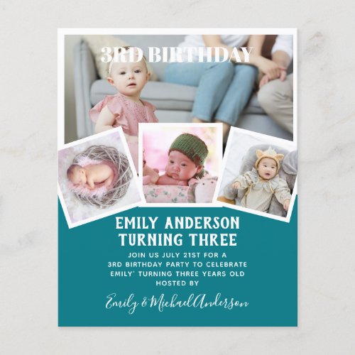 3RD Birthday Photo Collage Invite Boy Girl Mixed Flyer