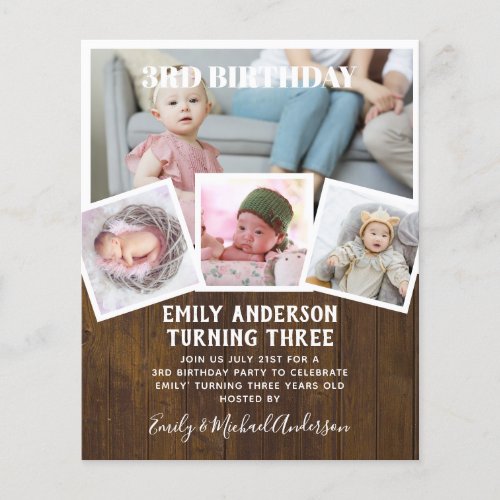 3RD Birthday Photo Collage Invite Boy Girl Mixed Flyer