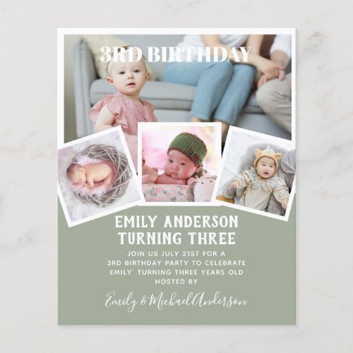 3RD Birthday Photo Collage Invite Boy Girl Mixed Flyer