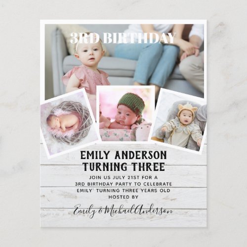 3RD Birthday Photo Collage Invite Boy Girl Mixed Flyer