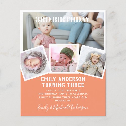 3RD Birthday Photo Collage Invite Boy Girl Mixed Flyer