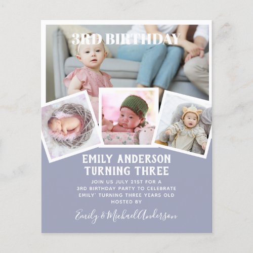 3RD Birthday Photo Collage Invite Boy Girl Mixed Flyer