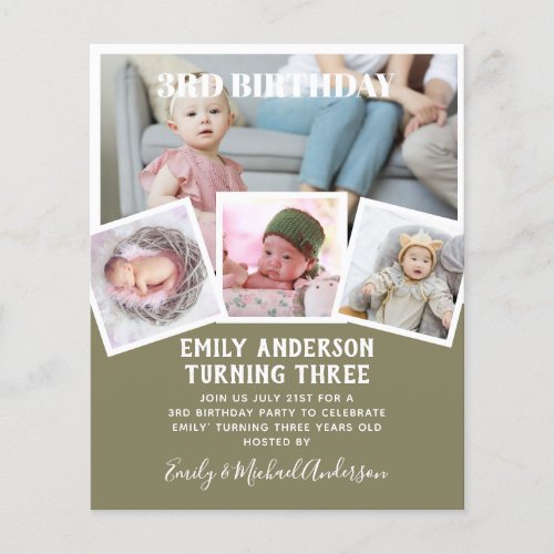 3RD Birthday Photo Collage Invite Boy Girl Mixed Flyer