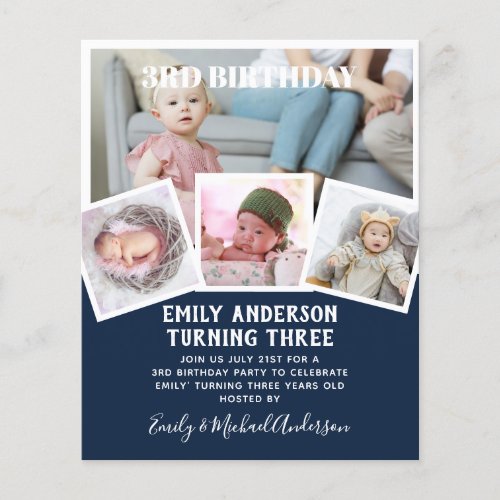 3RD Birthday Photo Collage Invite Boy Girl Mixed Flyer