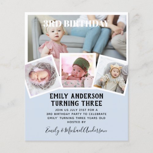 3RD Birthday Photo Collage Invite Boy Girl Mixed Flyer