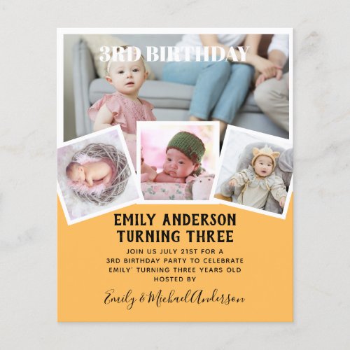 3RD Birthday Photo Collage Invite Boy Girl Mixed Flyer