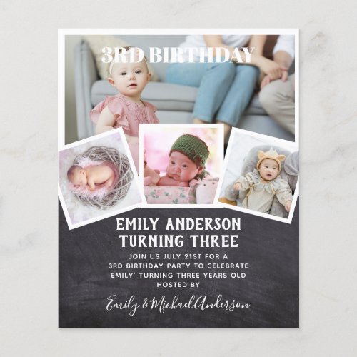 3RD Birthday Photo Collage Invite Boy Girl Mixed Flyer